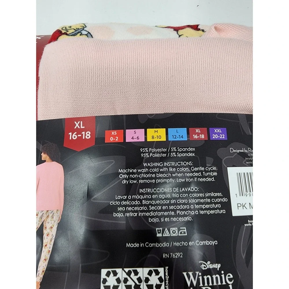 Disney Womens Winnie the Pooh 2PC Pajama Set Pink Poly Blend Casual Size XL - Picture 4 of 5